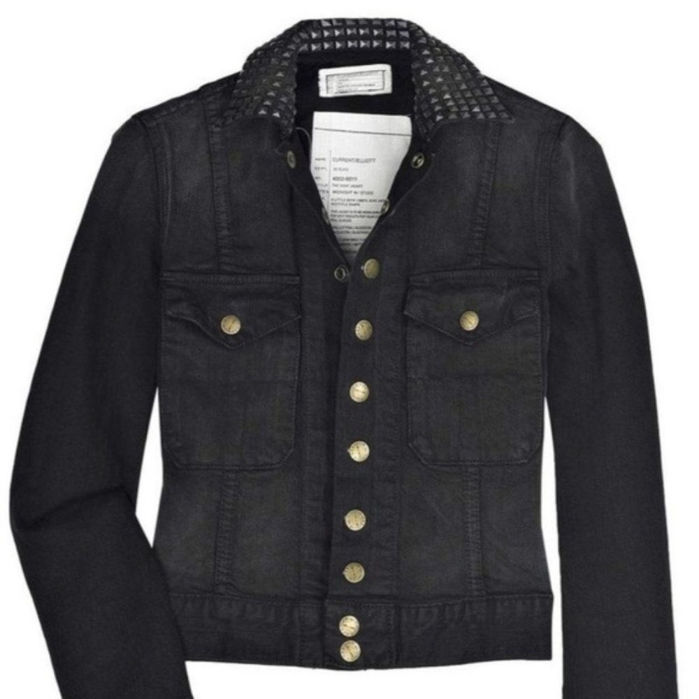 Current/Elliott The Snap Denim Jacket with Studs Midnight - Picture 2 of 12